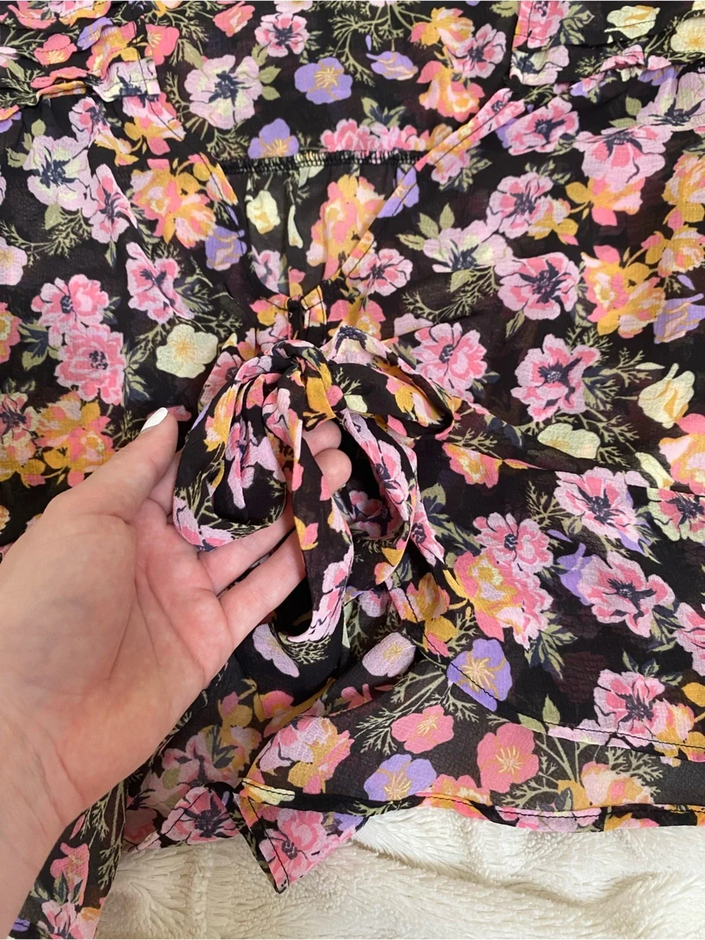Free People Maybel blouse sheer floral pattern tie-front Sz XS
